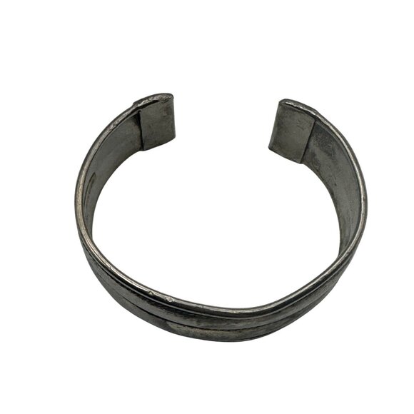 Vintage Handcrafted Silver Cuff Bracelet Thailand Etched Bands Adjustable - Picture 2 of 6